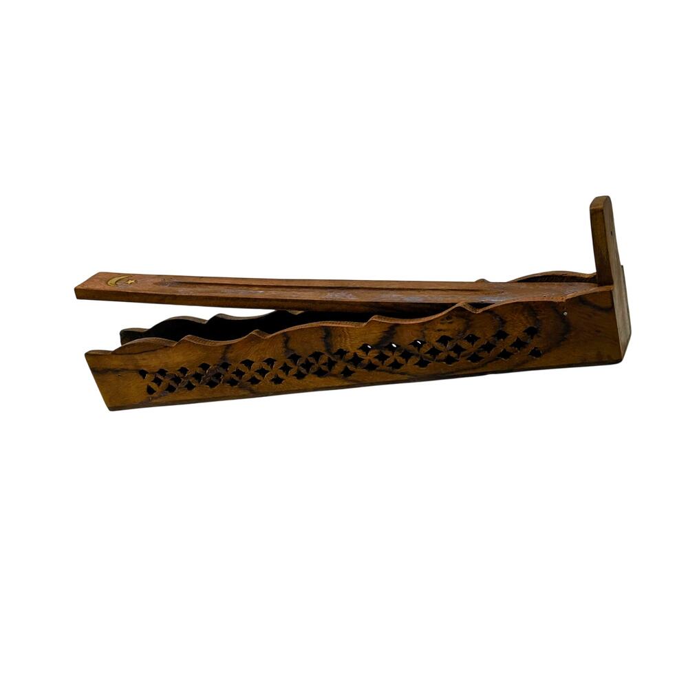 Hand Carved Wood Moon & Star Flip Top Incense Box for 11" Sticks
